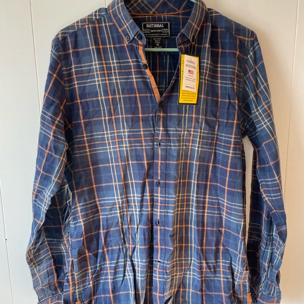 Nautica Blue and Orange Plaid Men's Shirt
